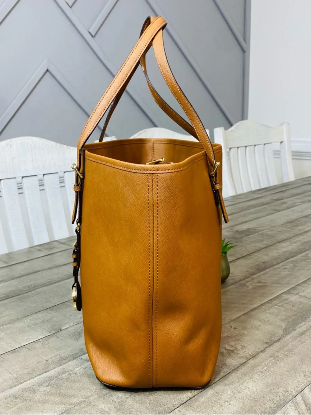Michael Kors Jet Set Large Saffiano Leather Tote Bag - Honey/Tan - Picture 6 of 13